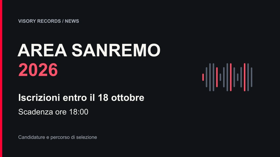 Area Sanremo 2026: iscrizioni entro il 18 ottobre alle ore 18:00, con motivo musicale astratto.