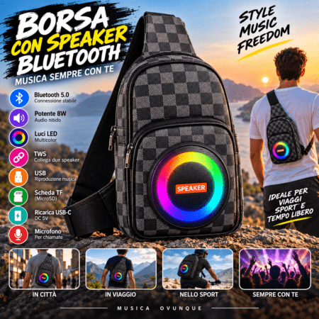 Borsa a Tracolla con Cassa Bluetooth 8W e Luci LED